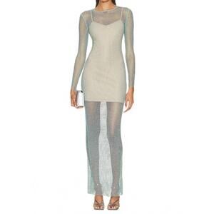 NEW SELF-PORTRAIT mint hotfix fishnet keyhole maxi dress in green